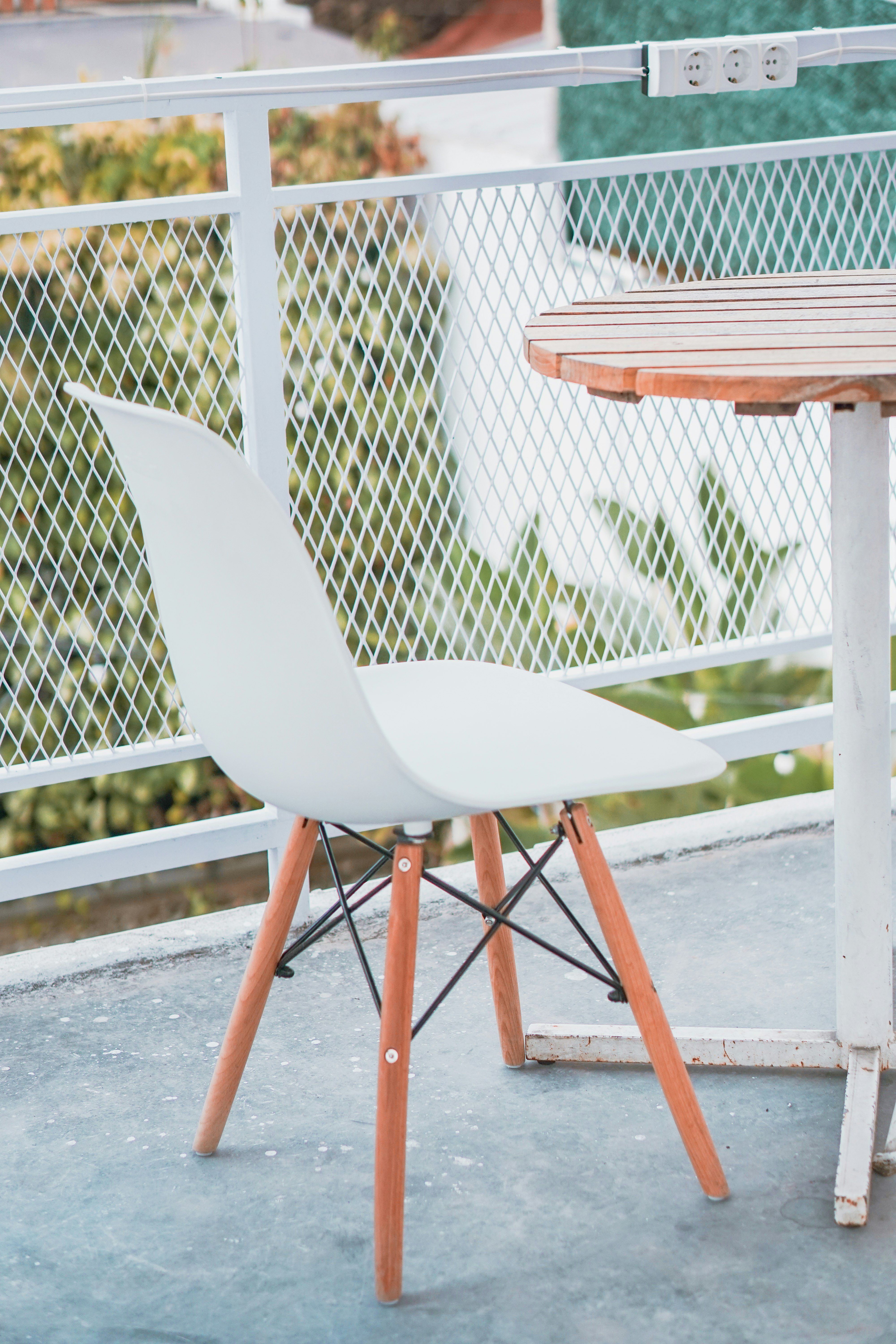 white and brown wooden table